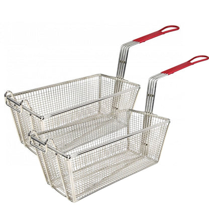 Fry Basket 2pcs Segmented Full-Vat Stainless Steel 201 Red Handle