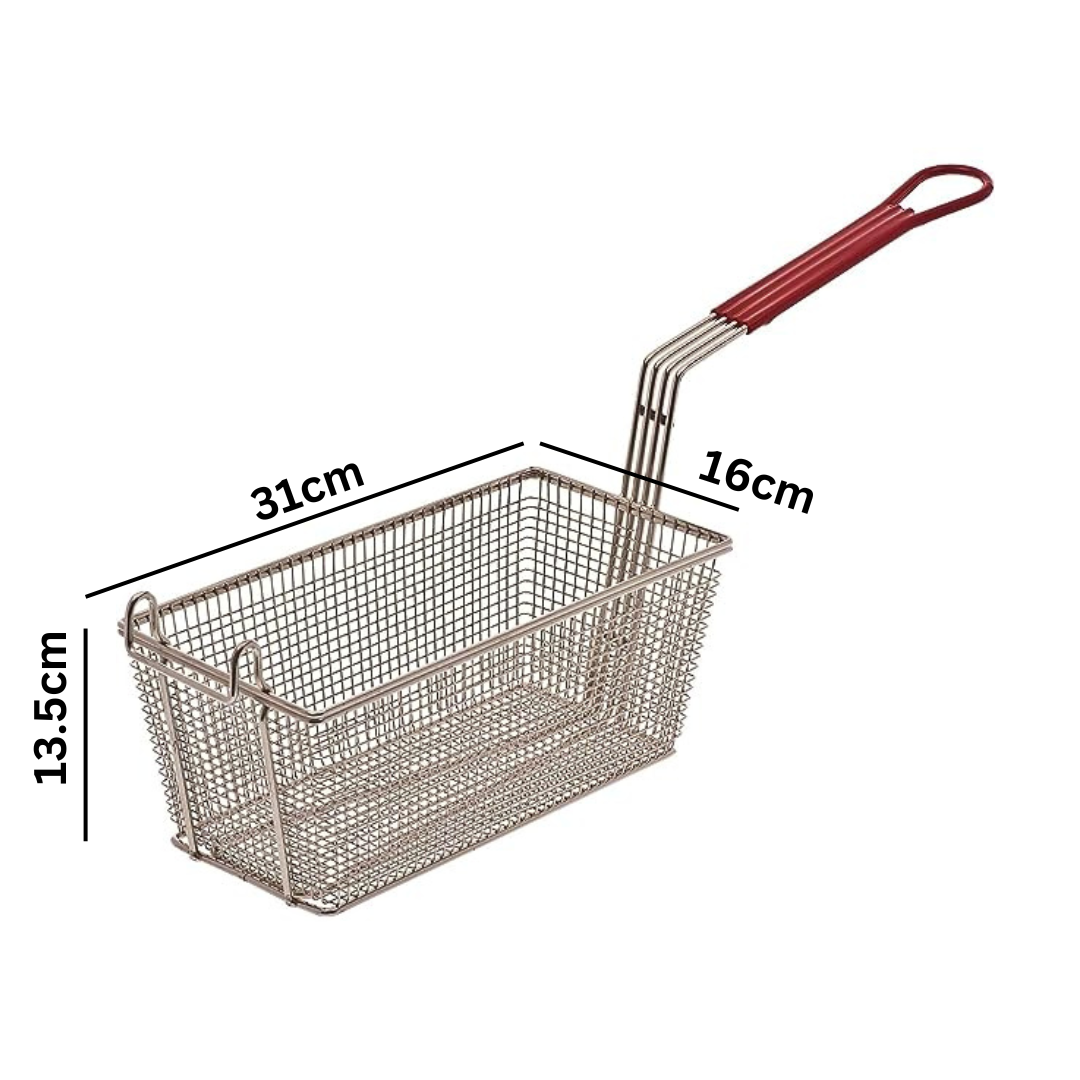 Fry Basket Split-Vat Red Handle Segmented Restaurant-Grade