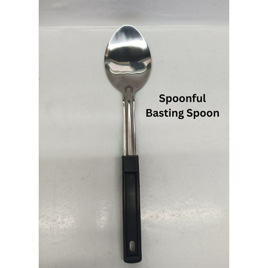 Basting Spoon Solid 13 Inches Stainless Steel Black Handle